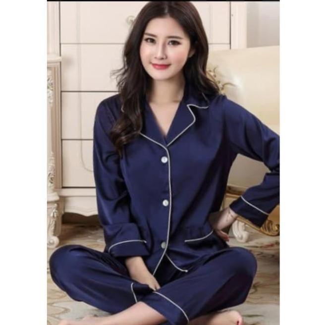 topstore Piyama Pp Satin Velvet Fit To XL / Lengan Panjang,Celana Panjang/ Saku Kantong