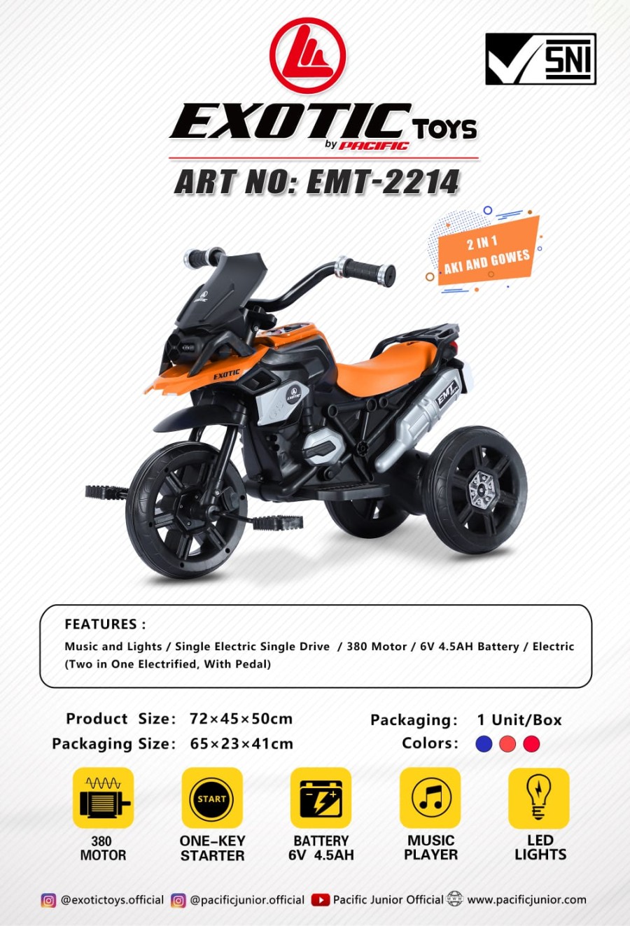Motor Aki Anak EXOTIC EMT-2214 EMT2214 TRIAD Gowes & Aki Double Fungsi