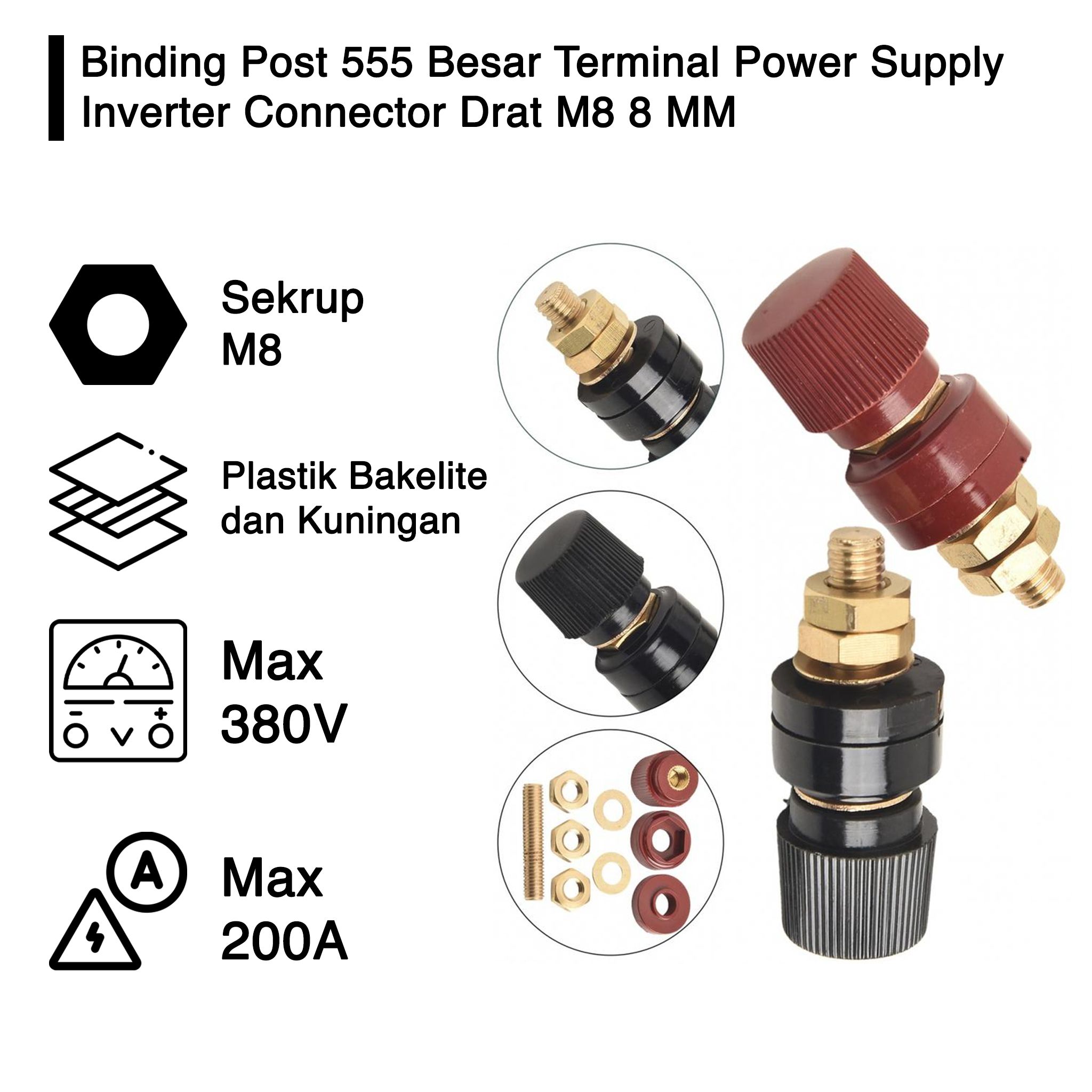 2 X 555 Type Binding Post Brass Terminal Block Thread M8