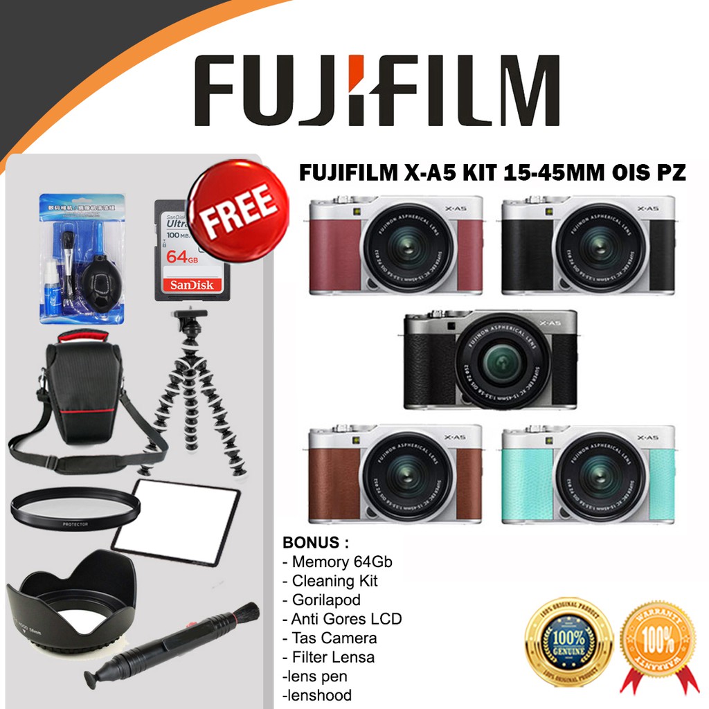 FUJIFILM X-A5 KIT 15-45MM OIS PZ FUJI FILM XA5 XA-5 PAKET BONUS