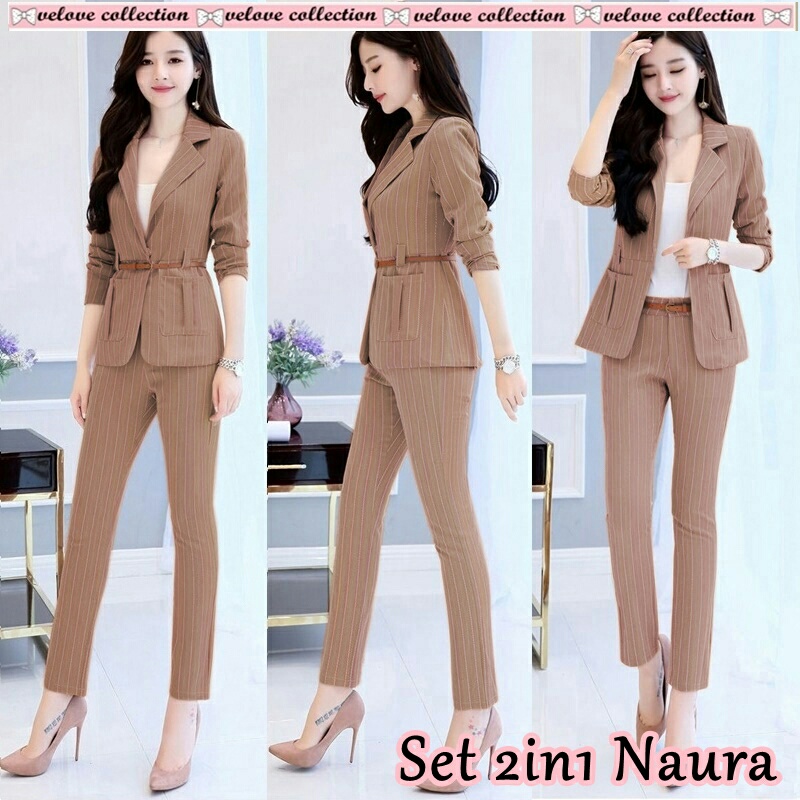 Doublem Fashion Set 2in1 Naura Fashion Wanita Pakaian Wanita Setelan Blazer Dan Celana Wanita Lazada Indonesia