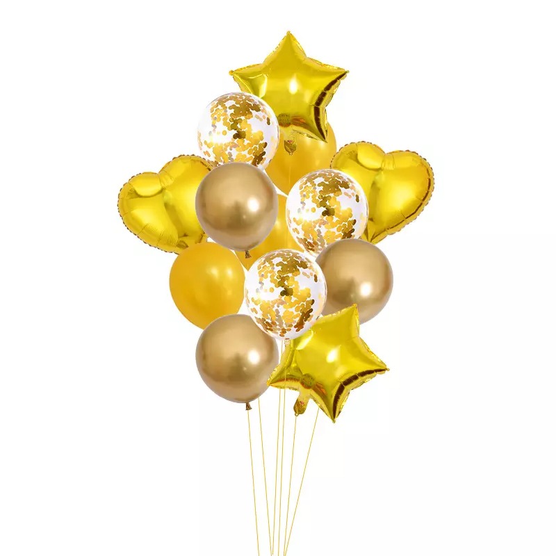 Paket Balon Confetti & Latex warna Gold / Emas untuk Dekorasi Ulang