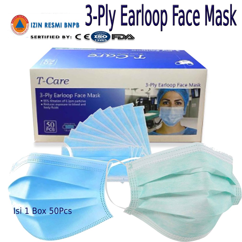 Jual Masker 3 Rangkap 3ply Earloop Medis 1 Box Isi 50psc Harga Seribuan ...