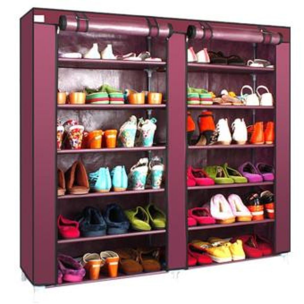 Grosir Station Shoe Rack 12 Layers with Dust Cover / Rak Sepatu - Claret / Lemari Sepatu