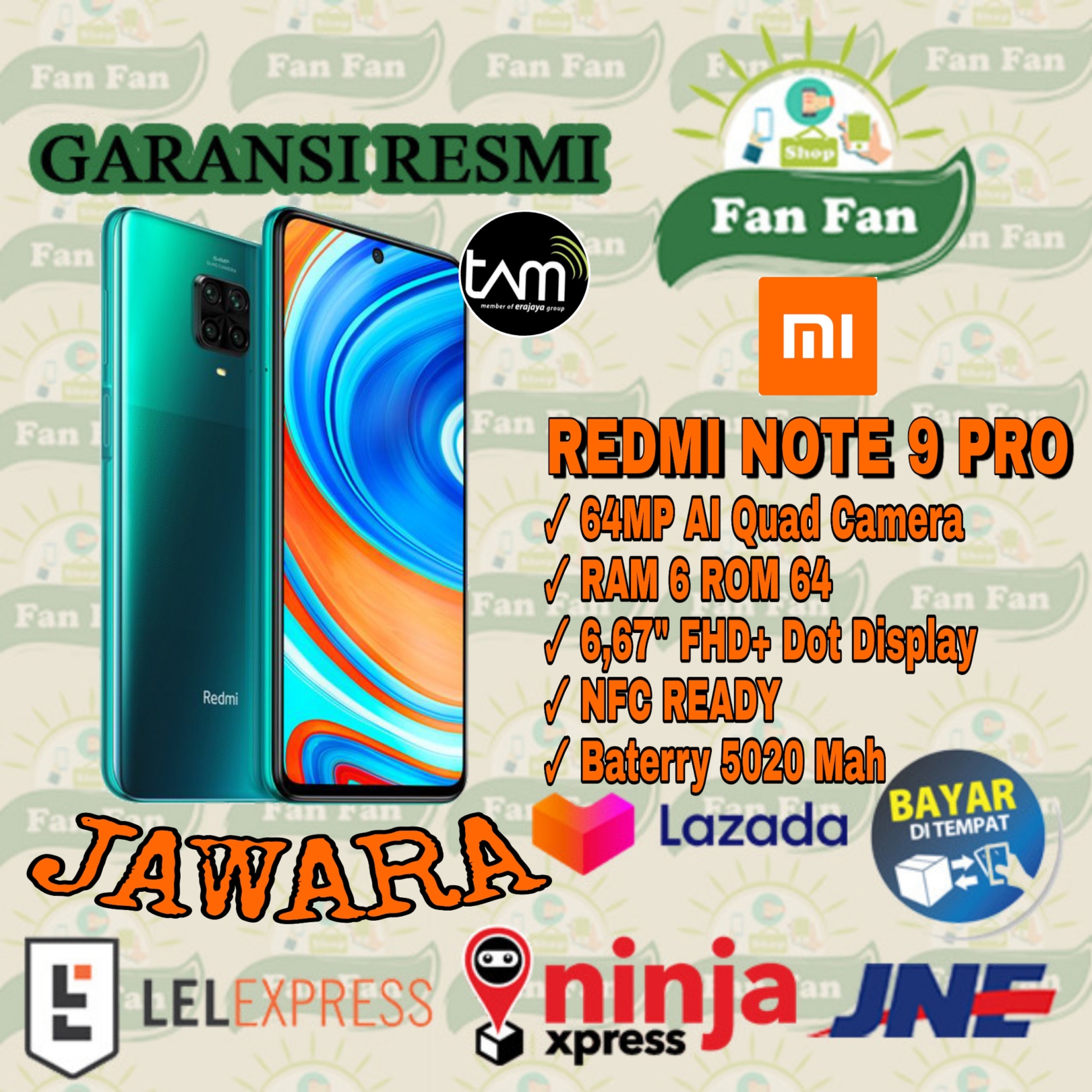 Xiaomi Redmi Note 9 Pro (6GB+64GB) Garansi Resmi TAM Snapdragon 720G 64MP Quad Kamera 5020mAh 6.67
