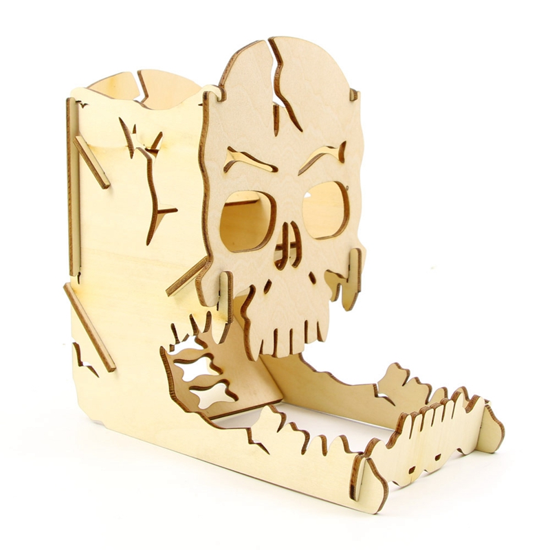 Skull Dice Tower Wood Skull Carving Dice Easy Roller Box for RPG Board Games