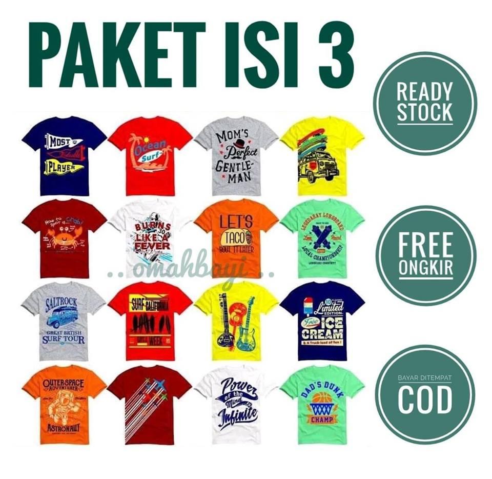 Paket Isi 3 Pcs Kaos Oblong Anak Cowok Branded Size 2-4-6-8-10 Tahun RANDOM