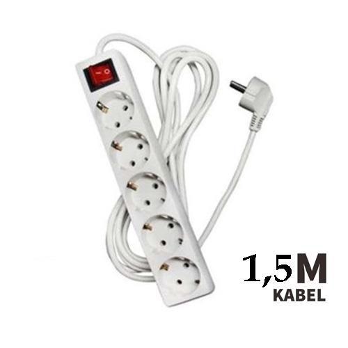 Stop Kontak 5 Lubang Colokan Cok Listrik Sunfree + Kabel Panjang 1.5 Meter Original SNI - Putih