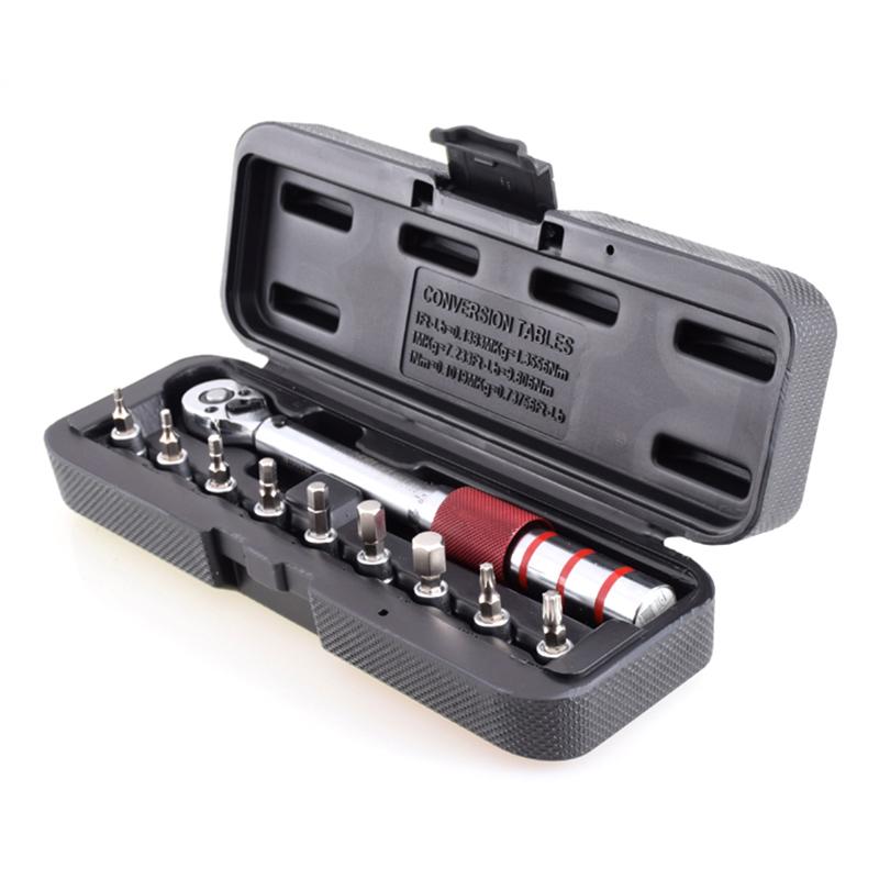 1/4 Inch Dr 2-15Nm Mini Adjustable Road Carbon Hand Bicycle Bike Tool Kit With Pro Preset Torque Wrench Hex Bit Set