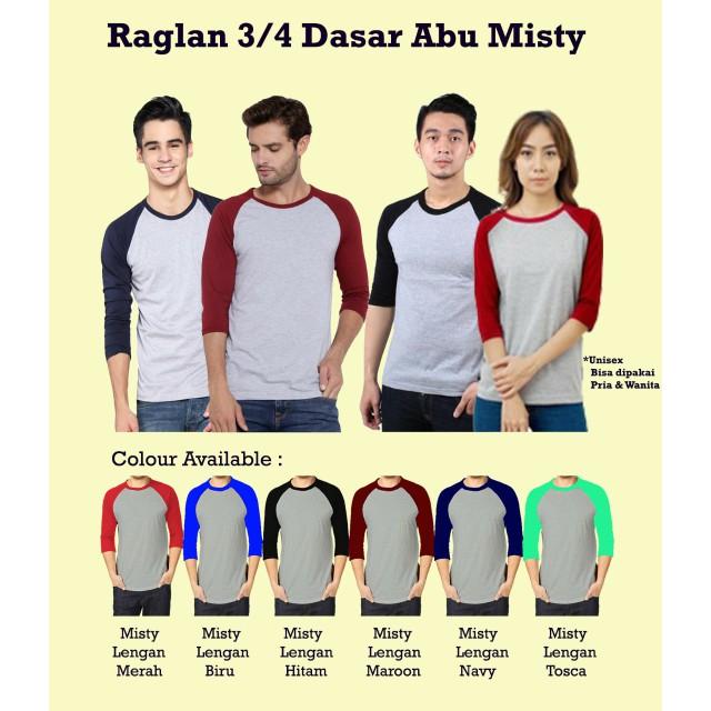 T-SHIRT KAOS RAGLAN COTTON COMBED 30Smisty tangan tosca M () (misty tangan tosca M)
