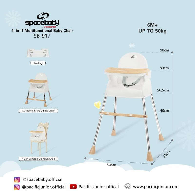 Spacebaby High Chair SB-917 in kursi makan Anak)- New Kursi