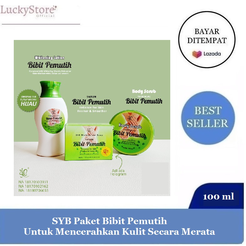 LuckyStore Official - SYB Paket Bibit Pemutih - Wajah, Tangan Dan Kaki 3in1 - Whitening Body Lotion, Sabun Pemutih Badan dan Wajah, Body Scrub