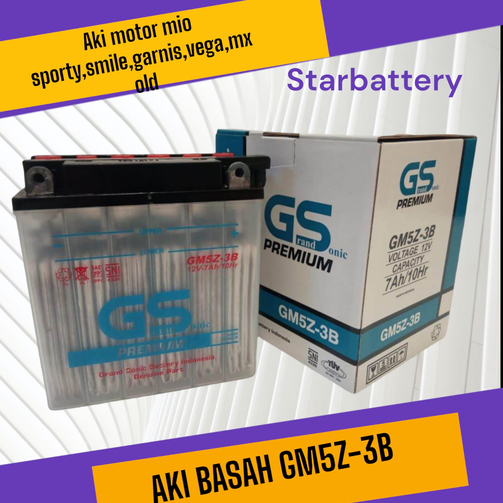 Aki Motor Honda Legenda Aki Basah GM5Z-3B GS Grand Sonic Aki motor