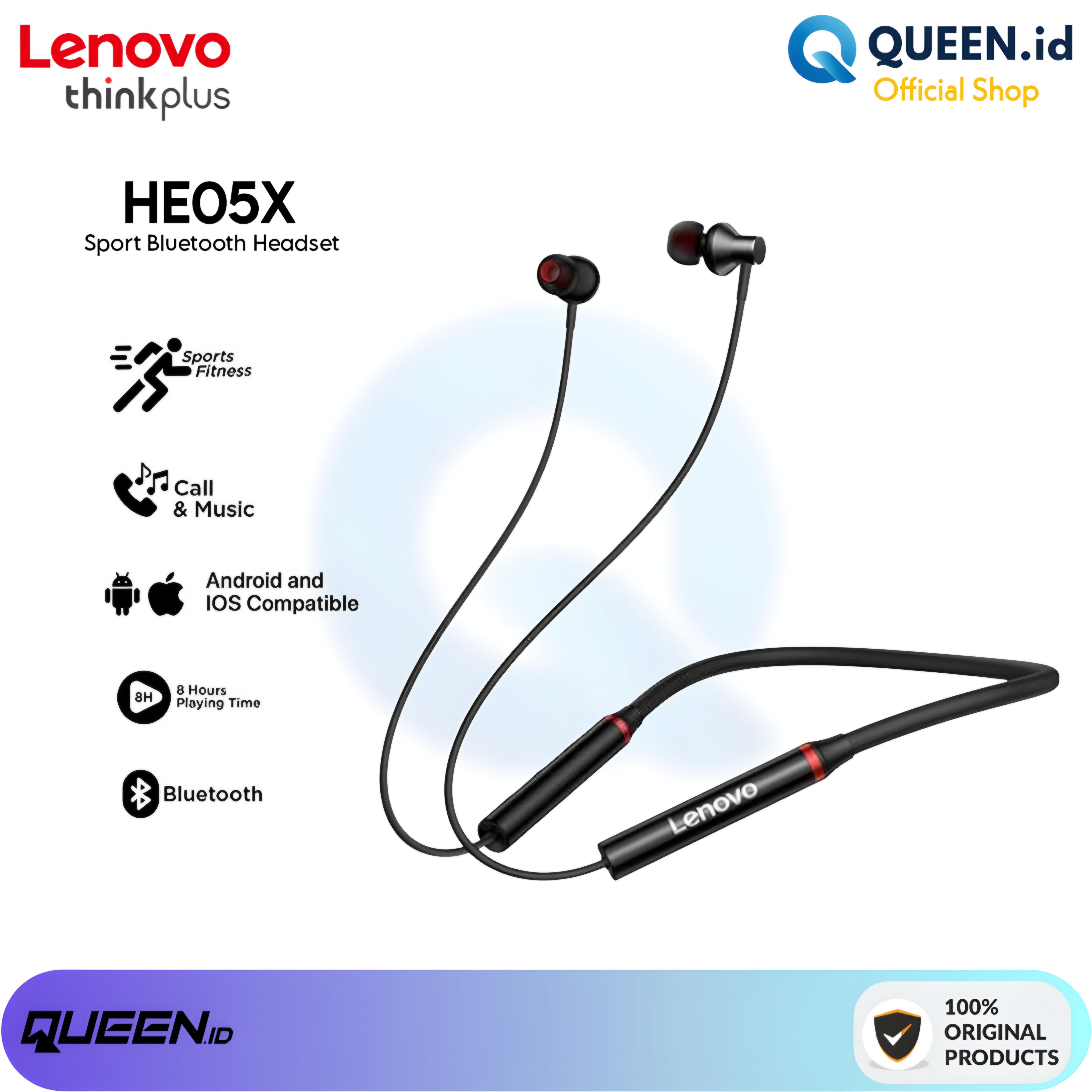 Lenovo ThinkPlus HE05X Sport Neckband Bluetooth Headset IPX5