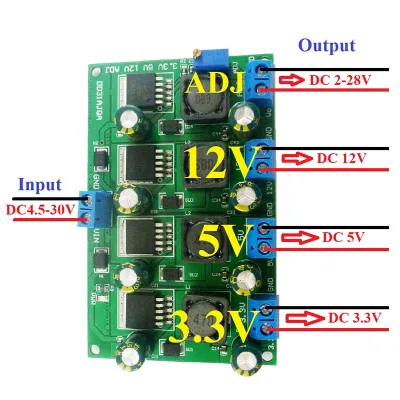 3A 4 Channels Multiple Switching Power Supply Module 3.3V 5V 12V ADJ Adjustable Output DC DC Step-Down Buck Converter Board