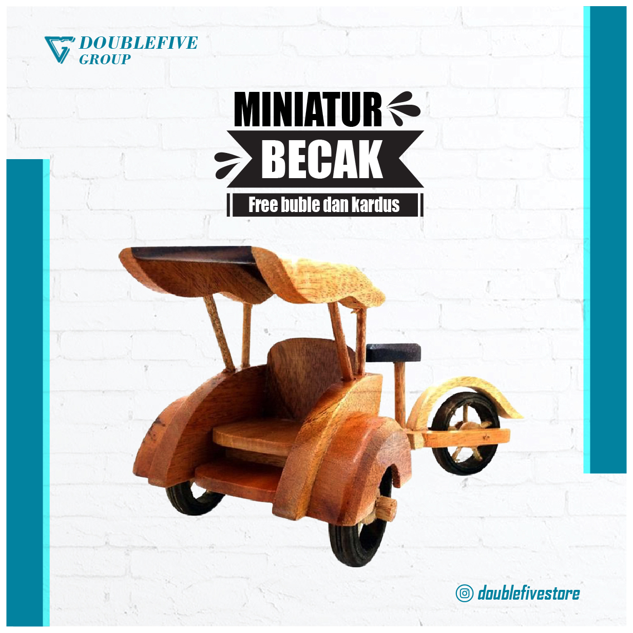 Central Kerajinan Miniatur [BECAK] Kayu Jati Hiasan Pajangan Dekorasi