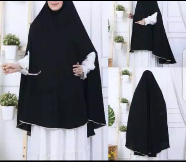 Khimar Syari Super Jumbo Dengan Kantong Bahan Jetblack Mth Lazada Indonesia