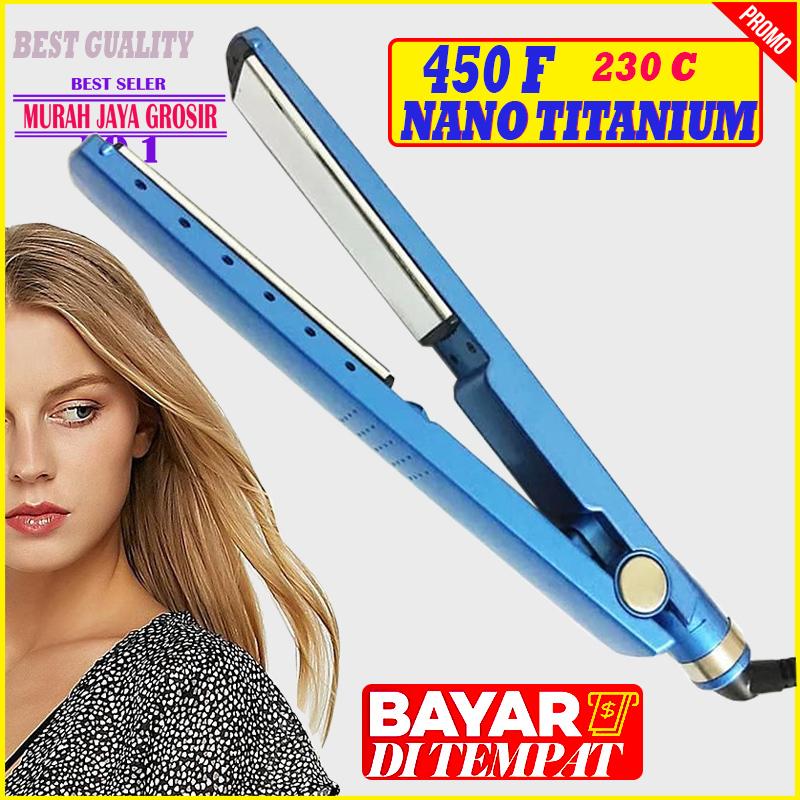 Catokan Hair Straightener Electric Nano Titanium Dryer Biru Hairdressing