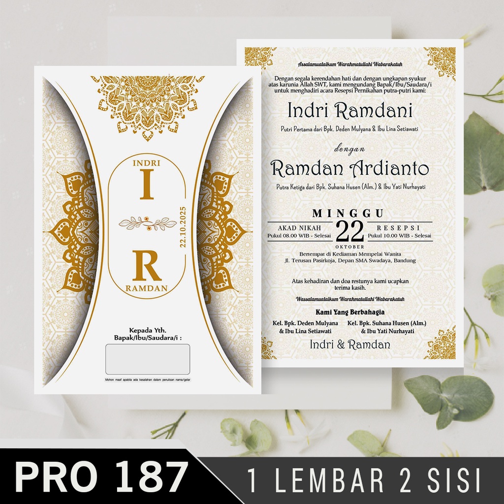(100 PCS) 50 Desain Undangan - 1 Lembar 2 Sisi, Bahan BC 150 GSM