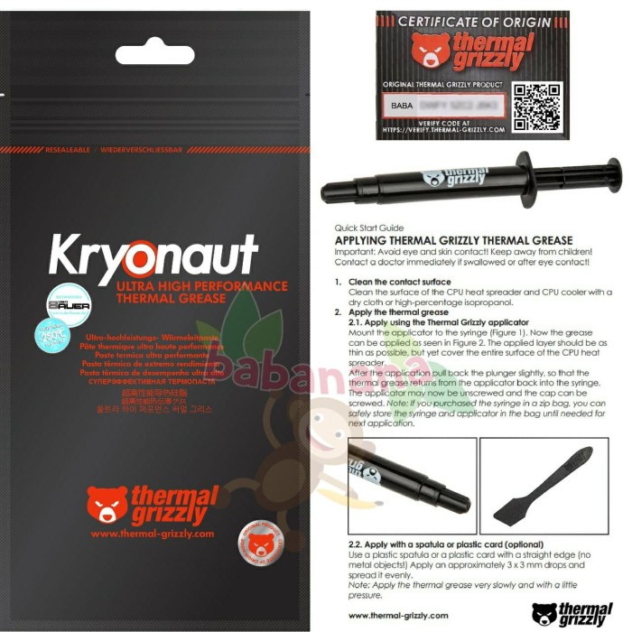 Original Thermal Grizzly Kryonaut Paste For CPU GPU Cooler, 42 OFF