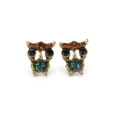 CTO Retro Anting Cute Owl Imitasi Diamond Bronze + Berlian Imitasi Hijau