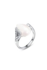 CTO S dan F Berlapis Emas Putih Waterdrop Opal Cincin untuk Wanita (Putih)
