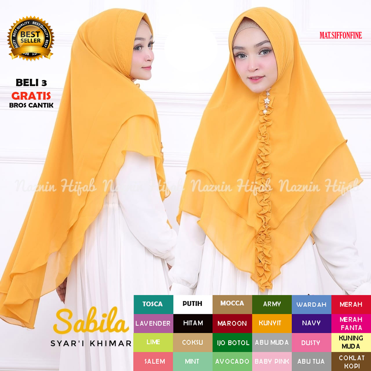 [bisa Cod] Khimar Sabila Rempel Syari Simple 2 Layer Siffon Fine