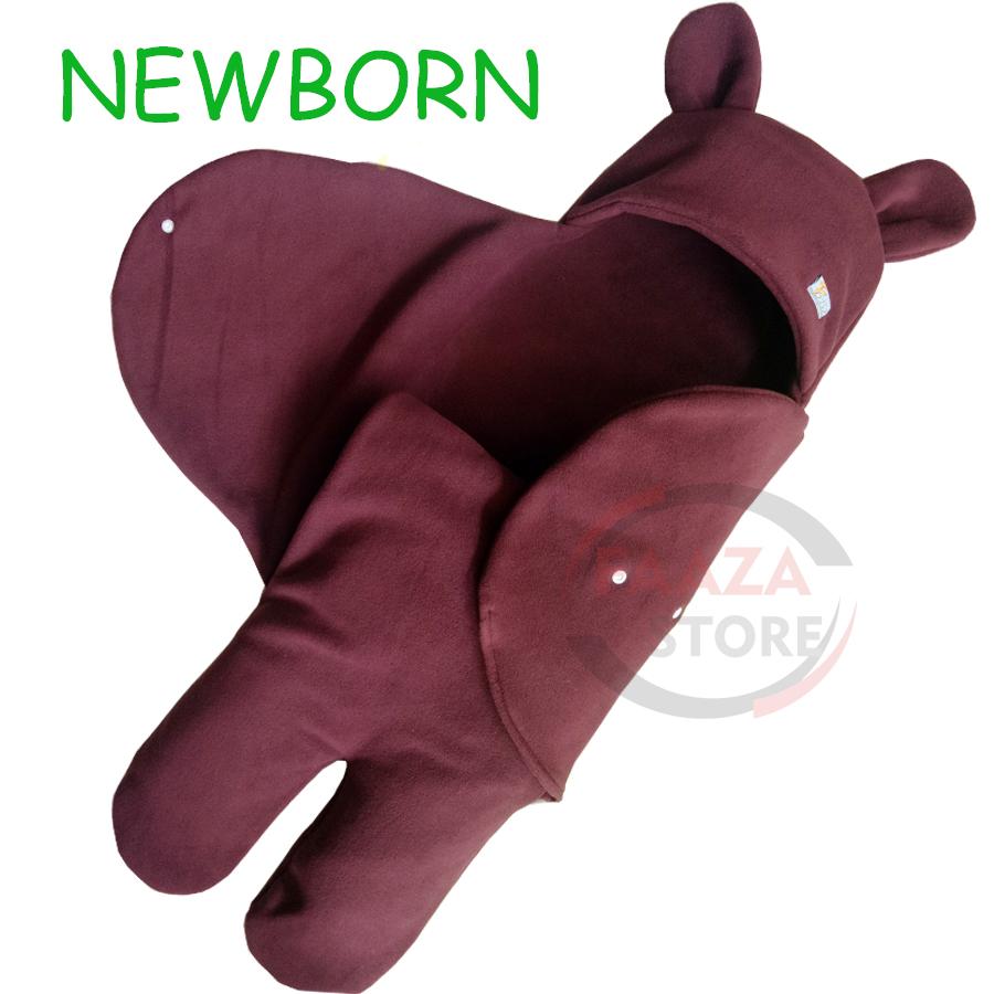 NEWBORN Selimut Bayi Tebal / Selimut Bayi Lembut / Baby Blanket / Baby Sleeping Bag / Selimut Topi Double Fleece-Motif MAROON