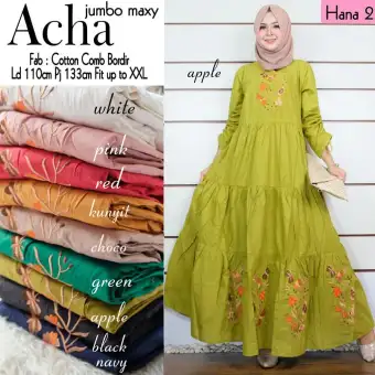 Acha Jumbo Maxy Cotton Comb Bordir Model Baju Long Dress Gamis Syari Remaja Model Jilbab Syari Terbaru 2019 Model Baju Gamis Terbaru 2019 Wanita Baju