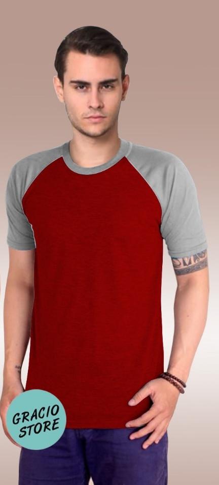 Gracio Raglan Polos Kaos Raglan Pendek Pria Reglan Polos Pendek WARNA Tangan ABU