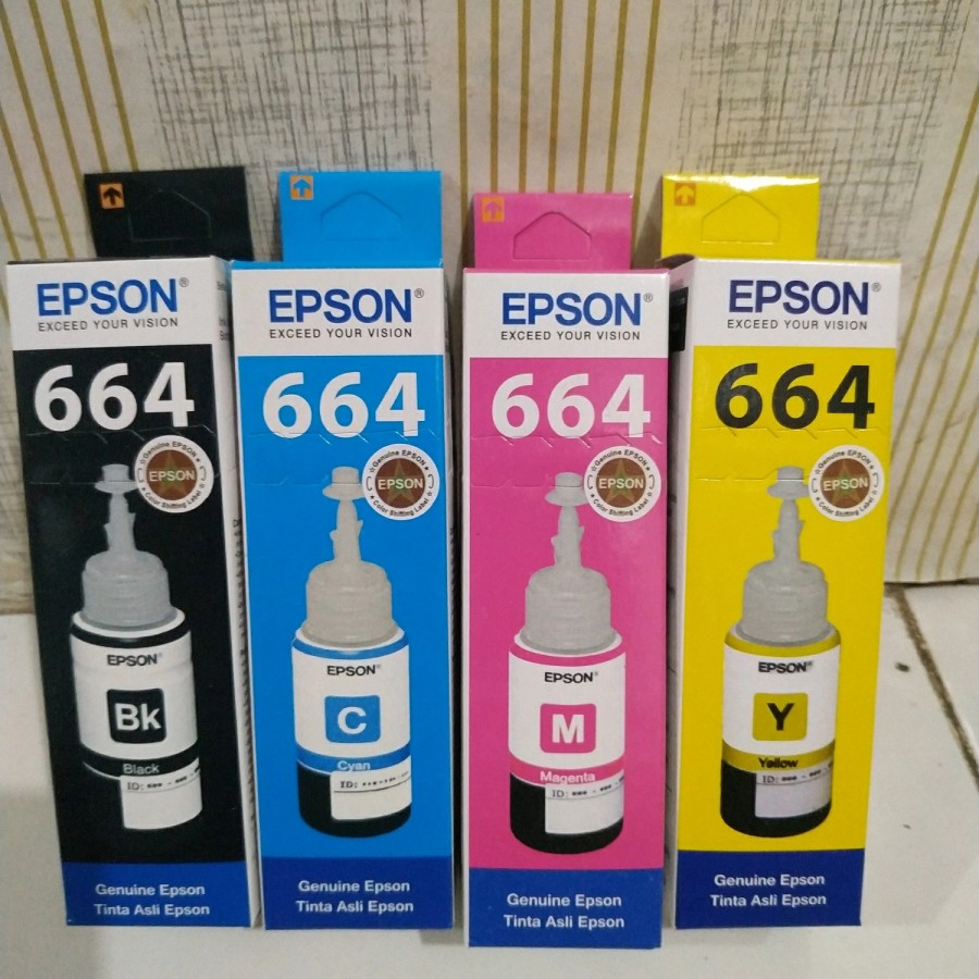 1 Set Paketan Tinta Epson 664 For Ink Printer L100 L120 L200 L210 L310 L360 Black Cyan Yellow 4405