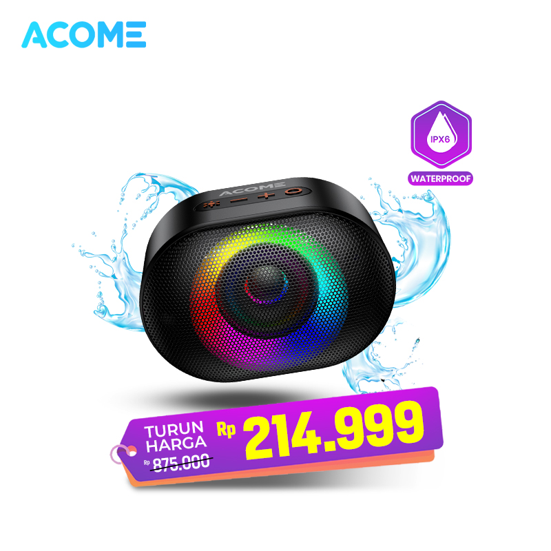 ACOME Speaker Bluetooth 5.0 10W IPX6 Waterproof RGB Light Rhyme Rave ...