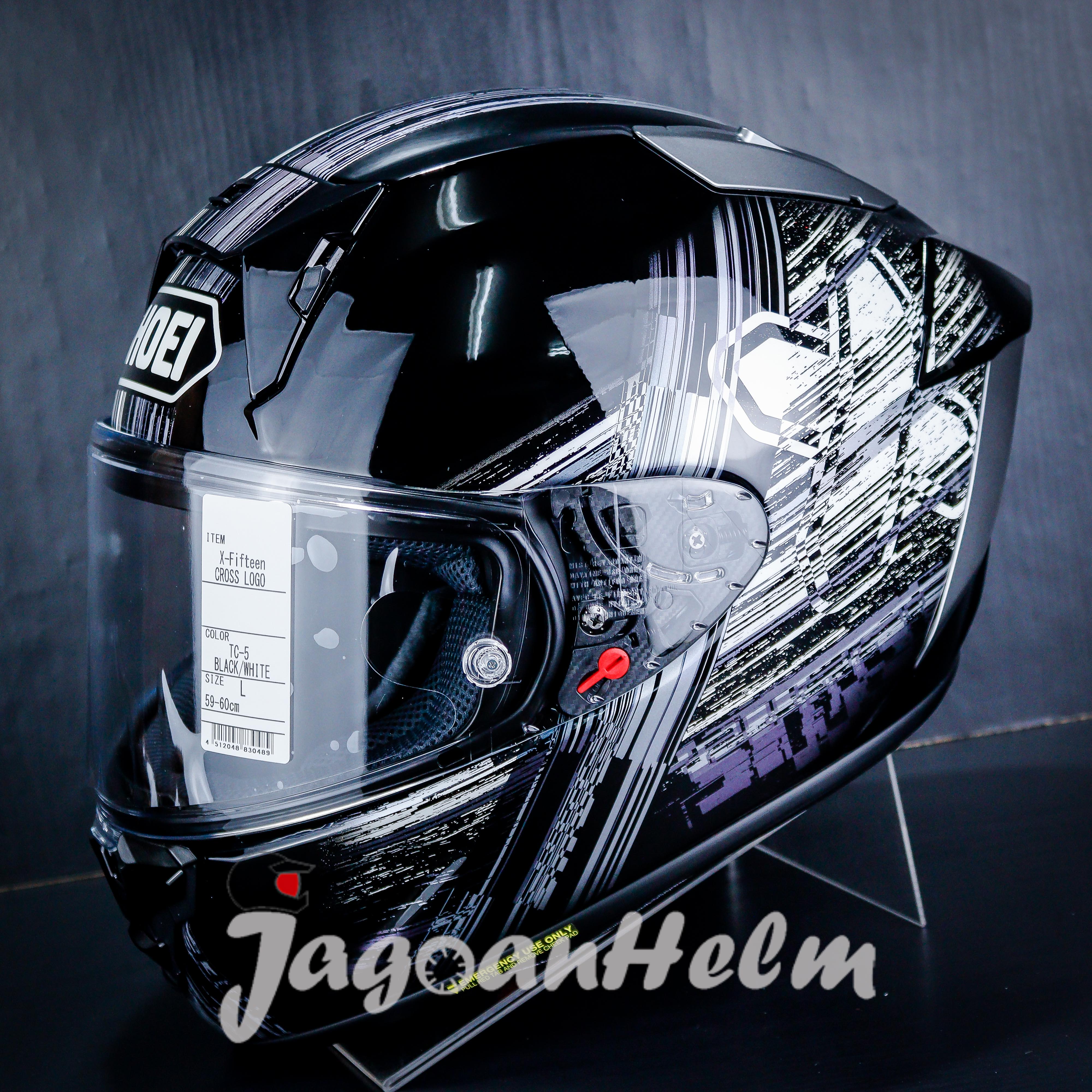 Shoei X14 Assail Tc5 SHOEI HELM X15 CROSS LOGO TC5 BLACK WHITE