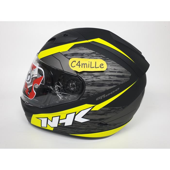 [AMAN] HELM KEREN, HELM NHK GP 1000 MOTIF AXION BLACK YELLOW DOFF DOUBLE VISOR FULL FACE