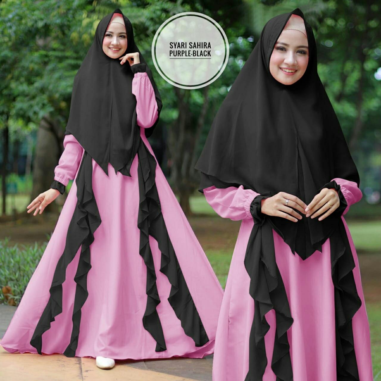 Pakaian Wanita – Baju Gamis Syari Junie Shop Sahira JS180YM Bahan Full Mostcrepe Variasi Layer Ceruti 2 Lapis + Khimar REAL PICT