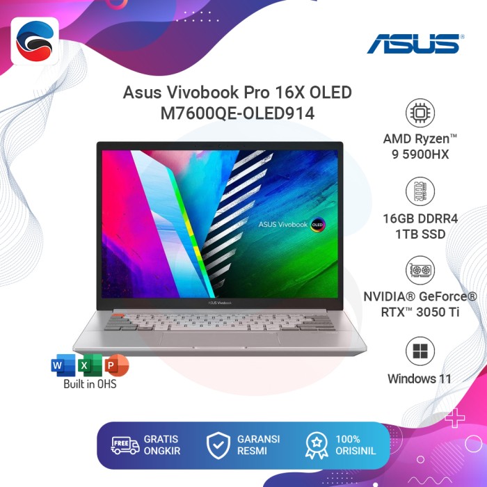 Asus Laptop Vivobook Pro 16x Oled M7600qe Oled914 Amd Ryzen 9 16gb 1tb Rtx 3050ti Lazada Indonesia 2960