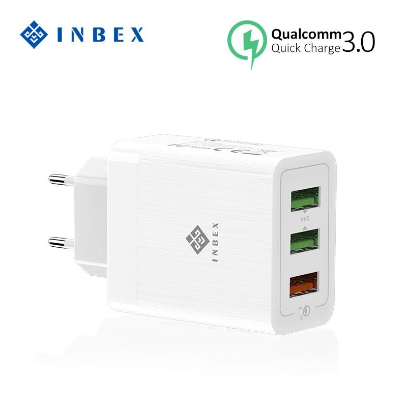 INBEX Wall Charger Quick Charge 3.0 30W 3 Port Fast Travel Charger Adapter QC3.0 QC2.0 Quick Charging Block Plug