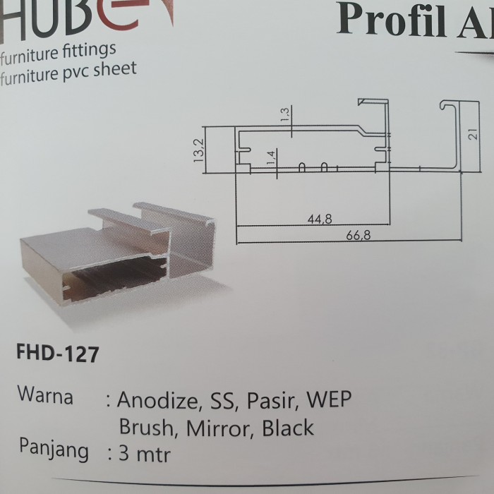 FHD 127 Profil Handle Frame Kaca Lemari Kitchen Set Aluminium 3 Meter