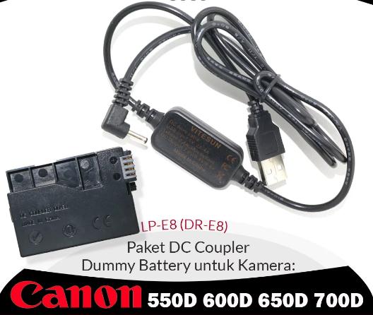 PowerLong CM LP-E8. Adapter-Kabel DC Coupler Dummy Battery Canon EOS 550D 600D 650D 700D T4i X6i. Lebih Murah Dr Baterai Grip & Hemat 90Persen Dr Ori