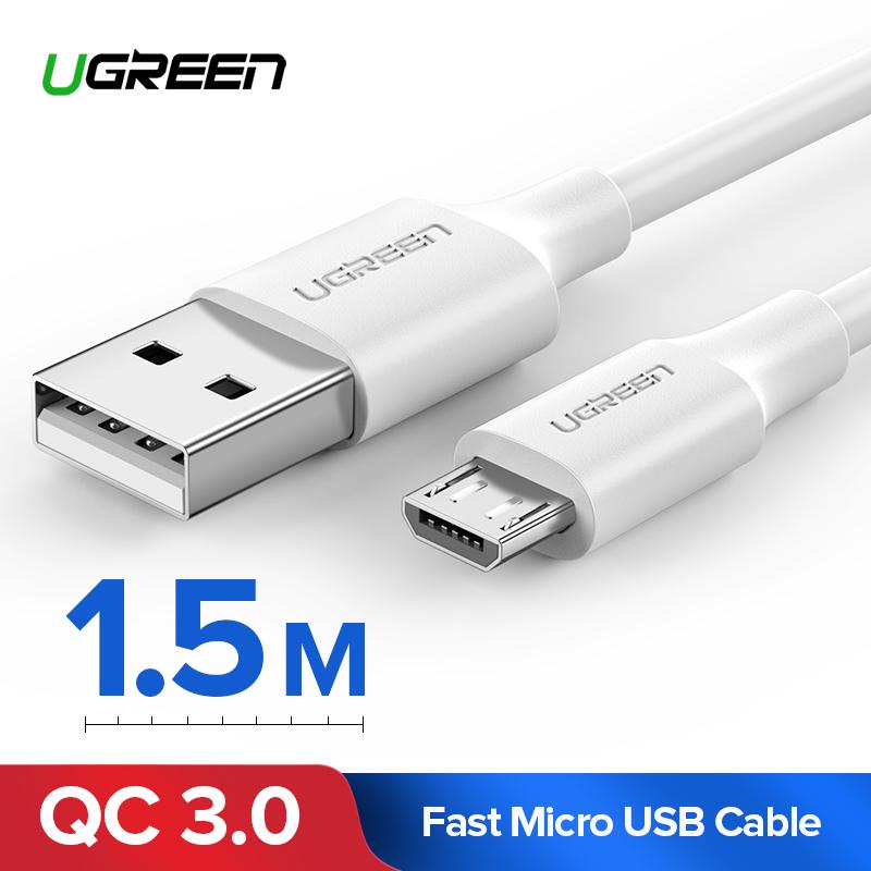 UGREEN Original Kabel Data 1.5Meter Micro USB Cable forSamsung j7, Xiaomi Redmi 5A, sony xperia Z5, Vivo y83, Vivo v9 Handphone hp Fast Charging Data Cord White
