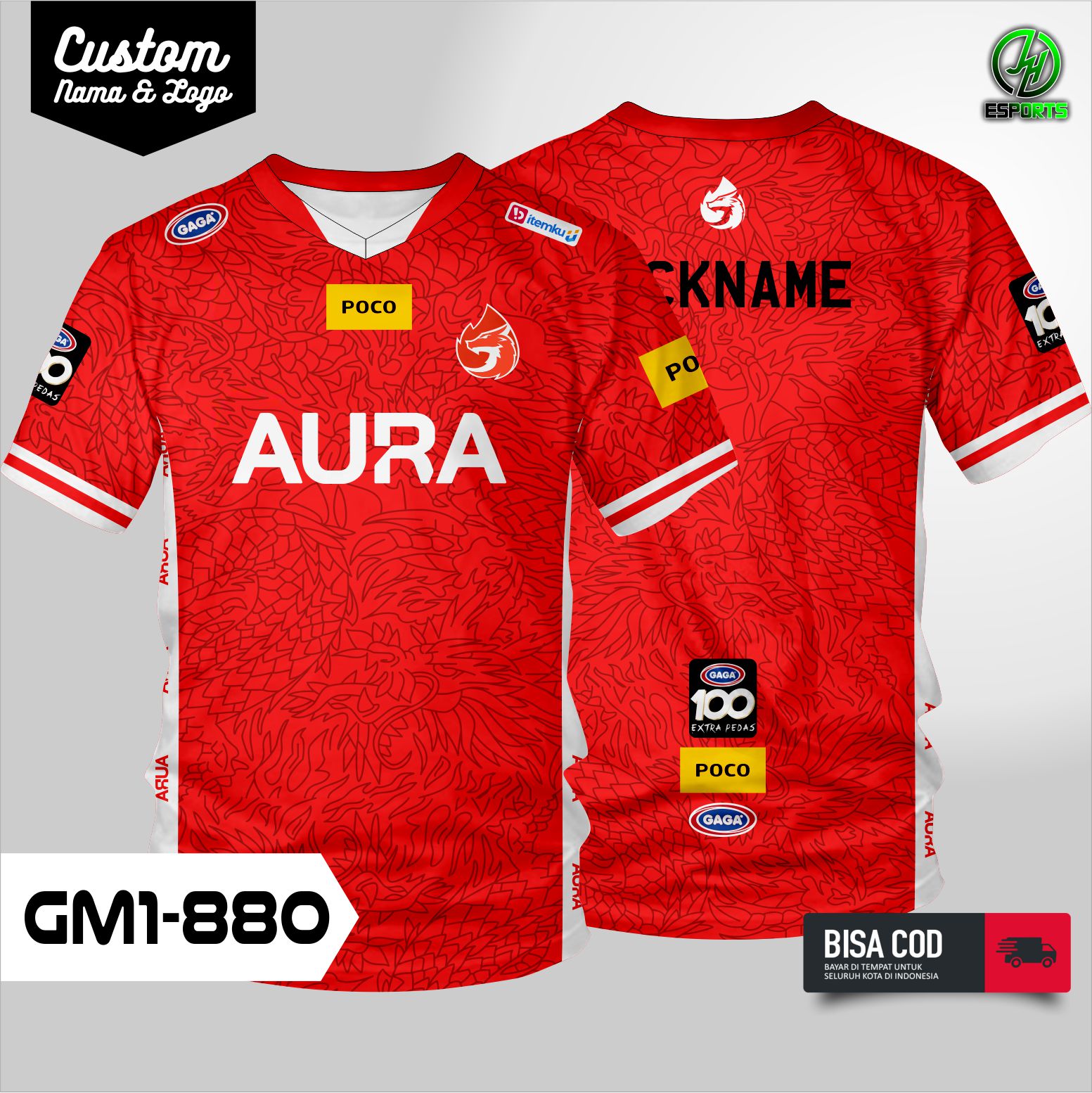 Jersey/Baju Esport Aura Fire Mobile legend/Free Fire/Pubg Esport Gratis