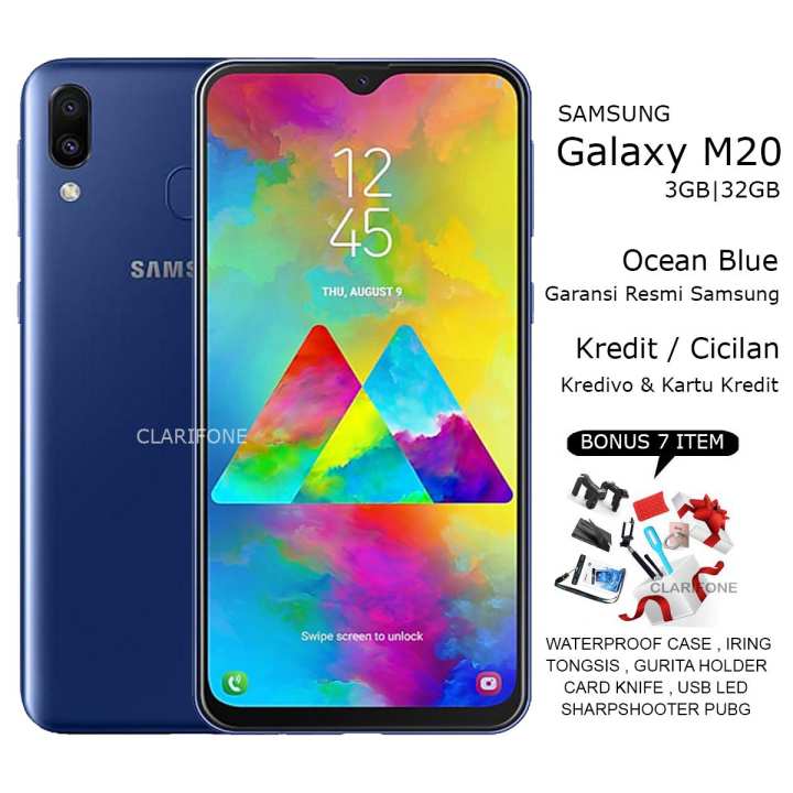 SAMSUNG M20 2019 - 3GB/32GB - BATTERY 5,000 mAh - 4G LTE - GARANSI RESMI + BONUS 7 ITEM