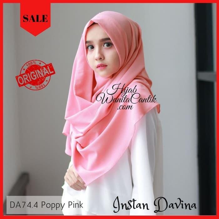 PROMO Pashmina Hijab Jilbab Kerudung Instan Davina Model Terbaru Warna Pink - Poppy Pink TERBARU