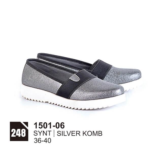 AYE! Sepatu Flat Shoes Wanita Slip On Murah Branded Panjang Ukuran 36 - 40 Jenis Bahan Synt Warna Silver Kom Silver Cewek Perempuan Asli Original Lokal Cibaduyut Bandung Casual Wanita - 1501-06 - ARRHMN 01817