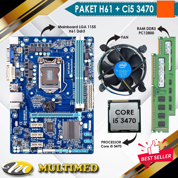 Motherboard Intel Core I5 3470 Lga 1155 Paket Mainboard 1155 H61