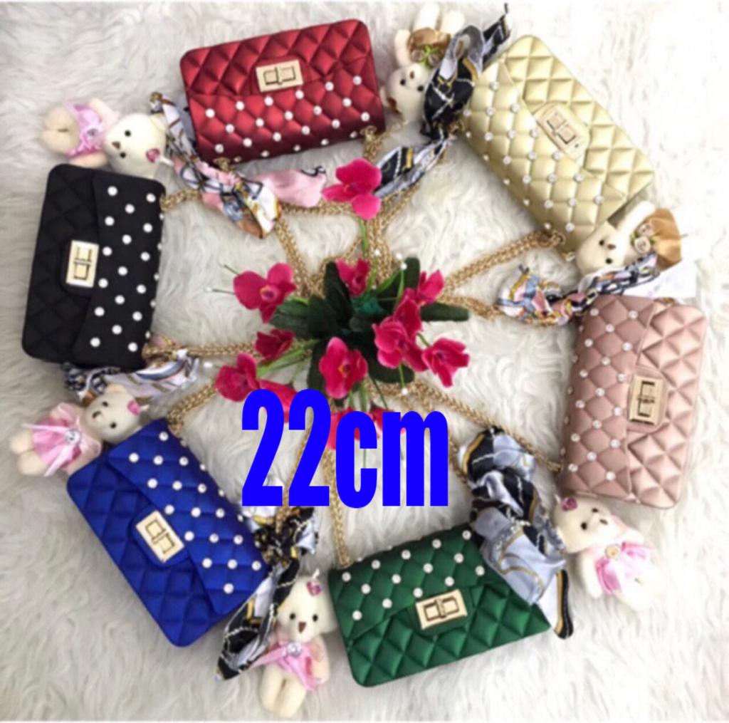 TAS Jelly Matte Diamond KOTAK BESAR SIZE 22CM / Ukuran Besar Free SYALL DAN BONEKA