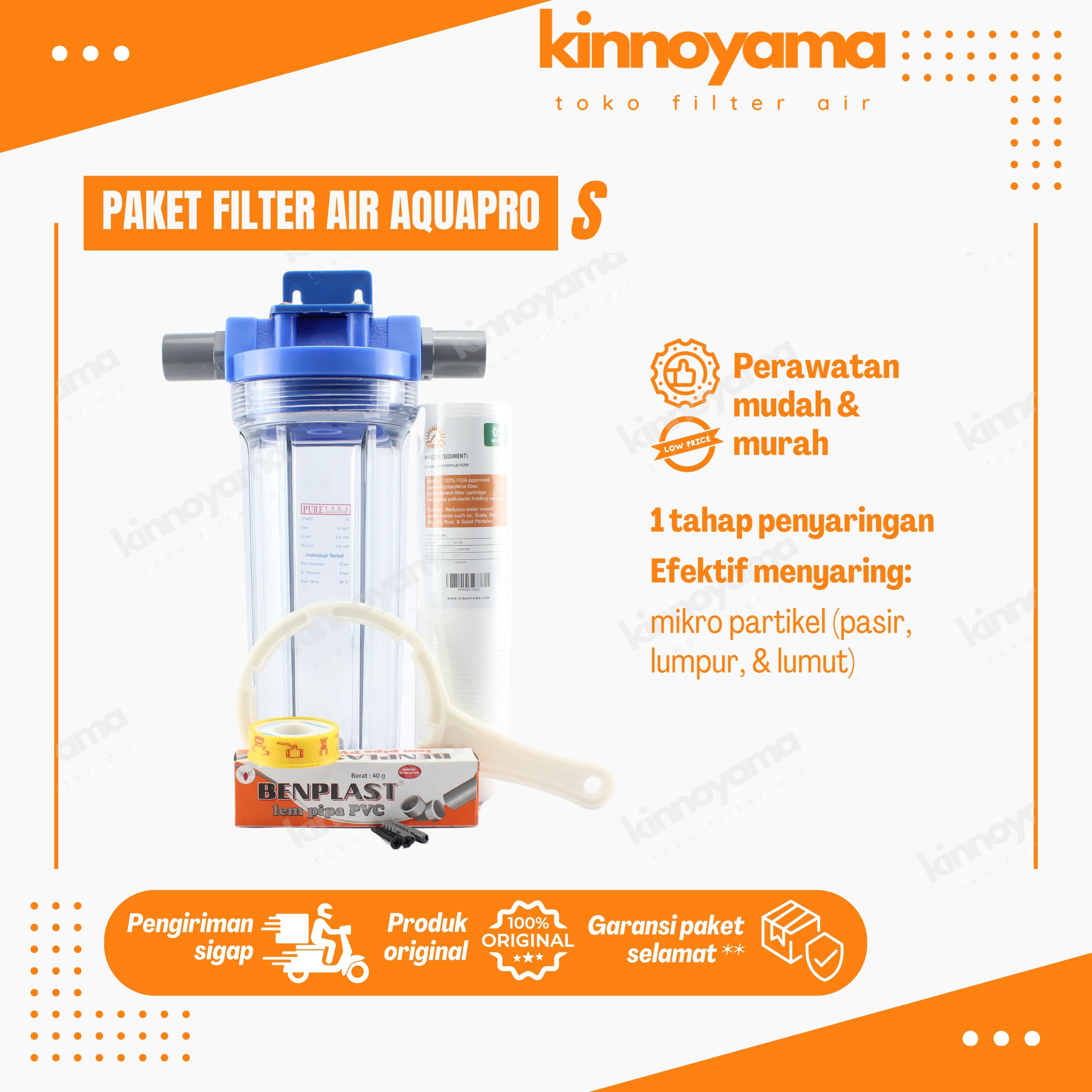 Paket Filter Air Kran Sedimen 10 Inch / Saringan Air Sumur Bor / Filter