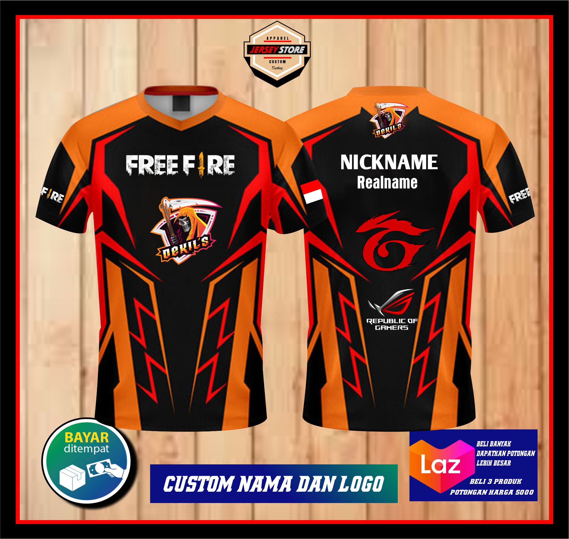 Kaos Jersey Gaming Custom Ff Printing 3d Free Pasang Nickname Dan Logo Team Sendiri Bisa Bayar Ditempat Cod Lazada Indonesia
