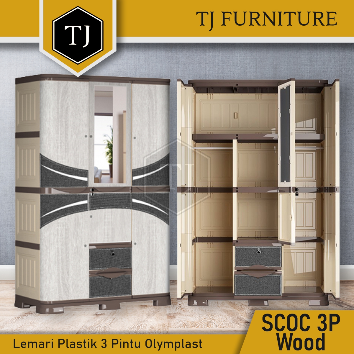 Olymplast SCOC 3P Wood Lemari Pakaian Plastik Lemari Baju Minimalis 3