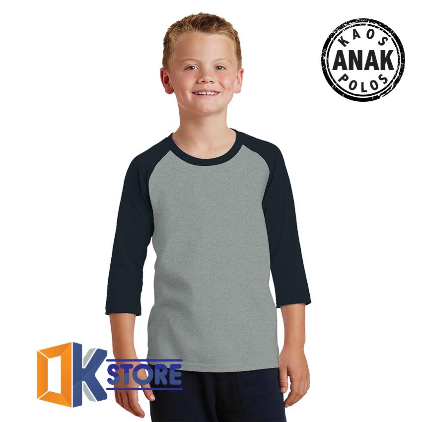 KaosOKE T-shirt Kaos Polos Anak Laki-Laki Raglan Lengan 3/4 ABU MISTY- Kombinasi Tangan Warna